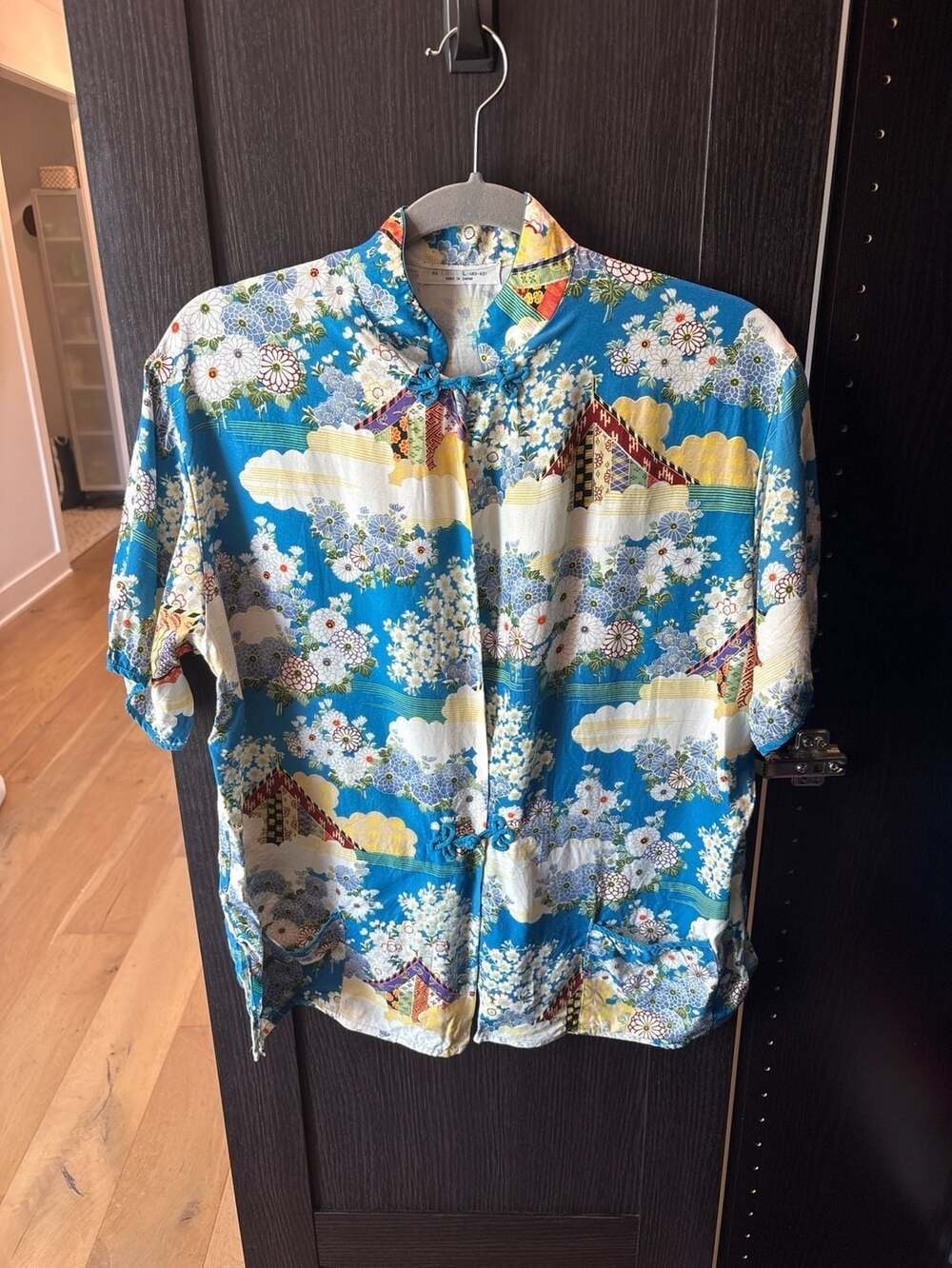 Vintage 1950s 1960s Made in Japan Souvenir Shirt Crepe Rayon Kimono Blouse L